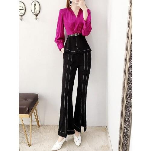 Royal sister suit light mature temperament small fragrance wind goddess fan closed waist was high pants two sets of foreign