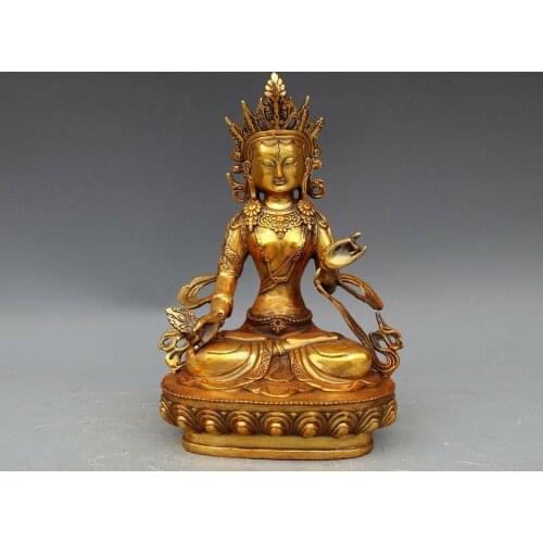 Copper Bronze White Tara Guan Yin Kwan-yin Boddhisattva Goddess Buddha Statue