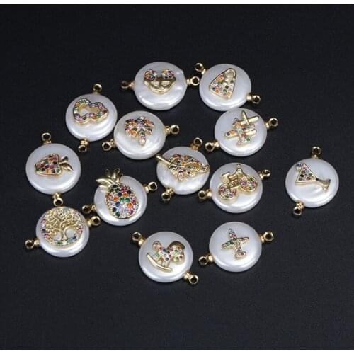 Mix cz pave multiple patterns tiny gold charm colletion flat round coin pearl connector beads charms for jewelry bracelet making