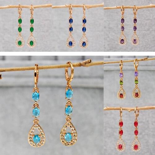 Trendy Gold Copper Dangle Drop Earrings Green Water Drop Zirconia Stone For Women Girls Fashion Jewelry Accessories Wedding Gif