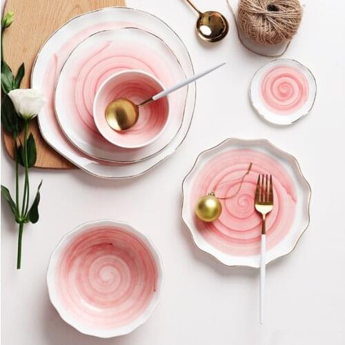 European Gilt Porcelain Tableware Set Dinner Plates Household Creativity Large Rice Soup Bowl Steak Cakes and Pastries Dish