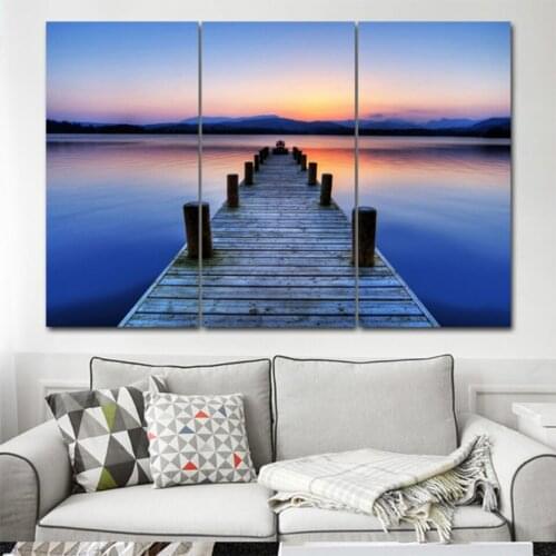 Wooden stakes by the lake 3 pcs HD Canvas Painting Modern Home Decoration Living Room Canvas Print Painting Wall Decor Picture