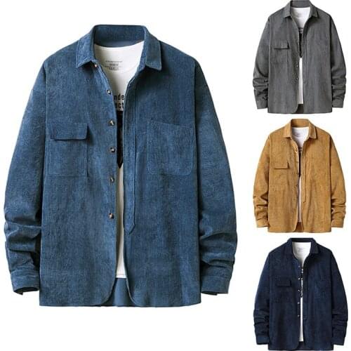 New Mens Corduroy Henry Collar Mens Autumn/winter Long-sleeved Shirt