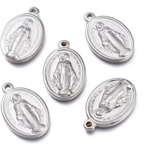 5pcs 304 Stainless Steel Pendants Charms Oval Miraculous Medal Necklace Pendants for DIY Jewelry Making Accessories Wholesale