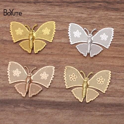 BoYuTe (20 Pieces/Lot) 25*34MM Metal Brass Stamping Filigree Butterfly Pendant Charms Diy Handmade Jewelry Accessories