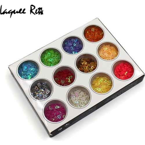 12 colors hollow Heart-shaped nail art decorations glitter powder Manicure 3D Acrylic nail art glitter nail