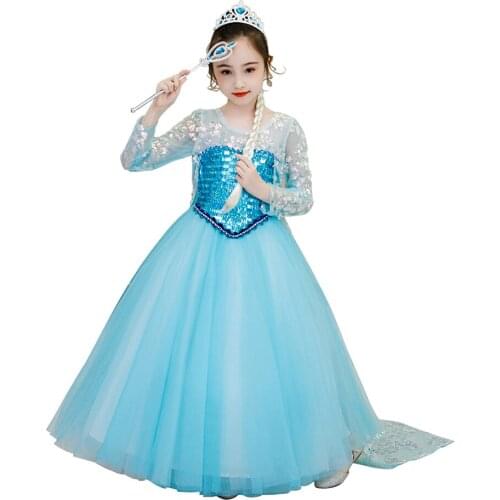 Child Girl New Years Costumes Fashion Sequins Mesh Prom Gown Kids Party Cosplay Elsa Dress Snow Queen Outfits