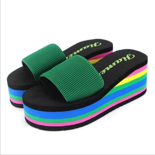 Summer Woman Shoes Platform bath slippers Wedge Beach Flip Flops High Heel Slippers For Women Brand Black EVA Ladies Shoes