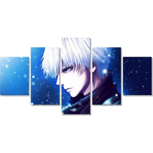 Tokyo Ghoul White Hair Boy Ken Kaneki Prints Painting Pictures Canvas 5 Panel Wall Art Modern For Living Room Poster