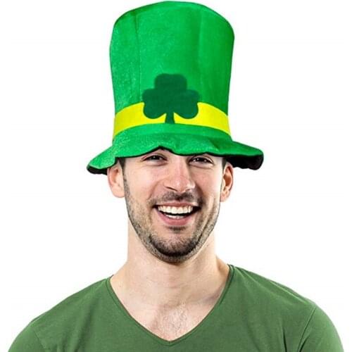 Y166 Saint Patricks Day Shamrock Clover Green Velvet Top Hat Irish Leprechaun Cosplay Costume Party Decoration Favor