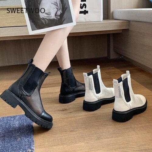 Large size sandals women 2021 summer new mesh breathable high top British style platform boots sandals