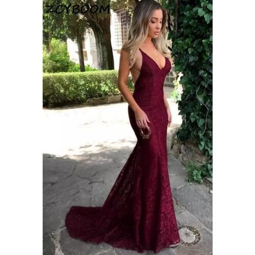 Wine Red Mermaid Evening Dresses 2021 New Women Formal Party Night Lace Vestidos De Gala Elegant Long Burgundy Sexy Prom Gowns