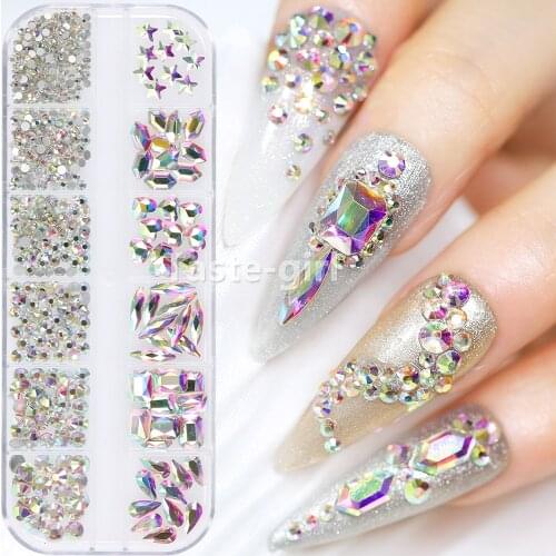 1 Box Glass Mixed Nail Art Decoration Rhinestones Kit Manicure Nails Accessorios Gems Crystals Nail Supplies For Professionals
