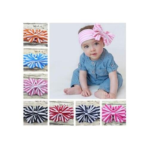 ON SALE 1PCS Baby Girl Big Hair Bow Striped Knot Headband Newborn Kids Hair Accessories Children Headwraps