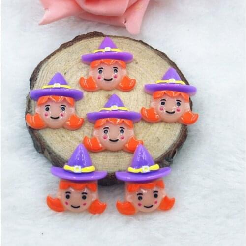 10pcs/lot flat back resin Halloween girl with hat cabochons accessories about 25mm