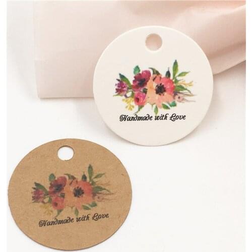 100pcs Paper Handmade With Love Flower Gift Tag Packaging Love Gift Decoration Small Craft Labels Jewelry Price Tag