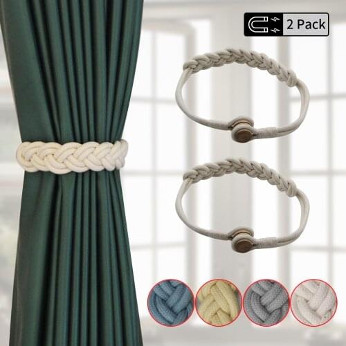 2PCS Magnetic Curtain Tiebacks Hand-Woven Cotton Room Accessories Curtain Holder Clip Rope Strap Buckle Curtain Tie-back