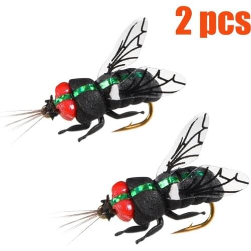 2pcs Portable Treble Hooks Artificial Fly Trout Fishing Lures Bee Ant Bionic Bait Insect Crank Bumblebee Fly Soft Lure