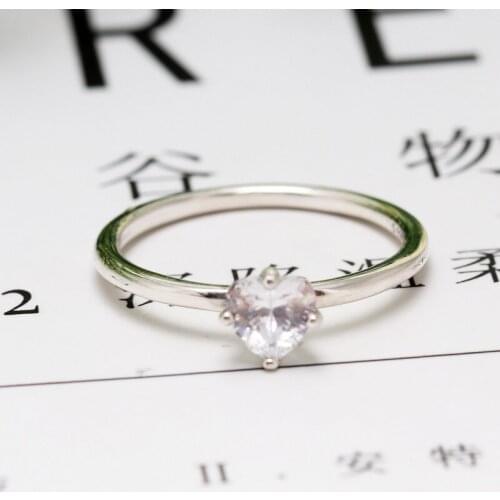 2020 New Original 925 Sterling Silver Clear Heart Solitaire Ring For Women Resizable Wedding Engagement Pan Rings DropShipping