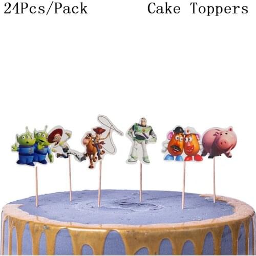 24pcs Disney Toy Story Happy Birthday Party boys and girls Cupcake Toppers Wild One Birthday Party Baby Shower Cake Decoration