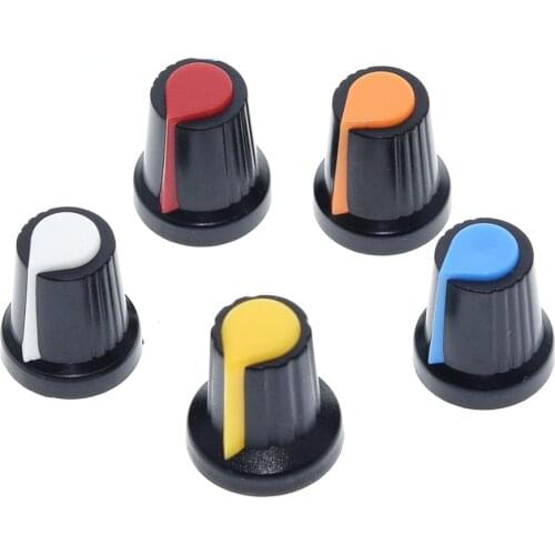 25PCS/lot WH148 Potentiometer Knob Kit Plastic Knobs Cap 6mm Shaft Hole AG2 Yellow Orange Blue White Red 5value*5PCS=25PCS