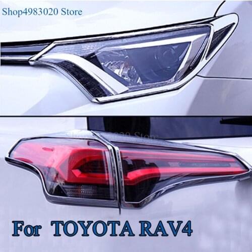 For TOYOTA RAV4 2016 2017 2018 ABS Chrome Front Head + Rear Tail Light Lamp Cover Trim 6pcs
