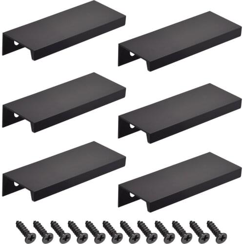 Uxcell Edge Pull Handle 80mm x 32mm Aluminum Alloy Cabinet Drawer Pull Black 6 Pcs