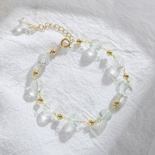 7mm Light Green Natural Green Ghost Crystal Beaded Strand Bracelets for Women Girls Gold Plated Fashion Jewelry Gifts YBR465