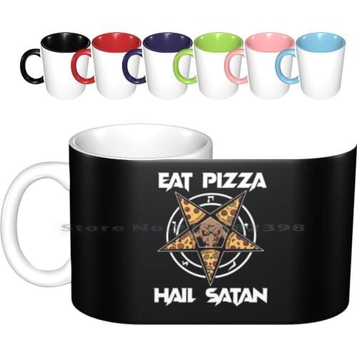 Baphomet Gifts Women Pentagram Lucifer Eat Pizza Hail Satan Ceramic Mugs Coffee Cups Milk Tea Mug Holy Goat Satan Satanic