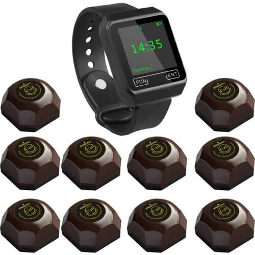 SINGCALL Wireless Coffee Calling System, Rrestaurant Guest Pagers, 1 Watch with 10 Buttons for Hotel Cafe Bar Restaurant
