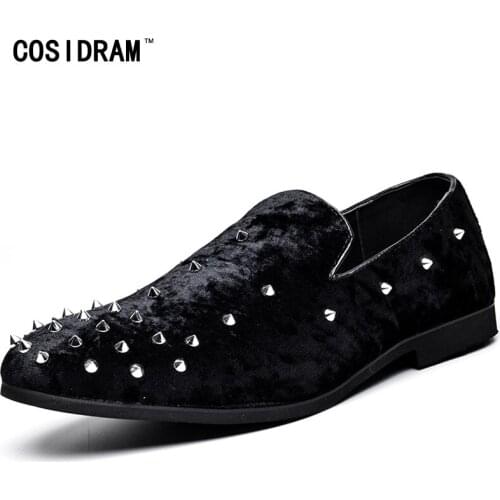 COSIDRAM Rivet Flock Fashion Loafers Slip On Men Shoes Spring Summer Men Casual Shoes Male Footwear Plus Size 46 47 48 BRM-015