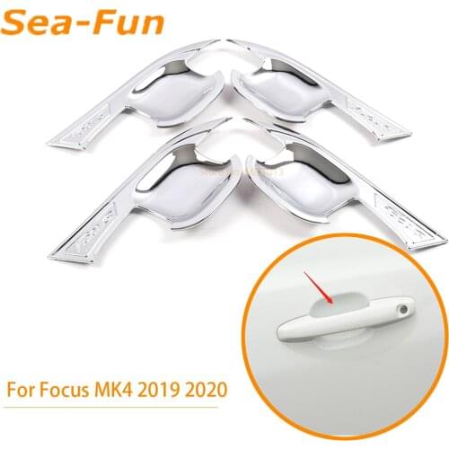 For Ford Focus MK4 2019 2020 Door Handle Bowl Decoration Cover Trims Frame Carbon Fiber ABS Chrome Accessories