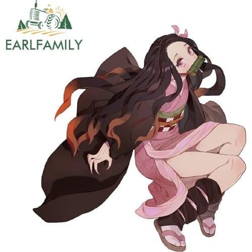 EARLFAMILY 13cm x 12.4cm For Demon Slayer Nezuko Car Fine Decal Fashion Stickers Surfboard Decals Sunscreen Suitable for VAN RV