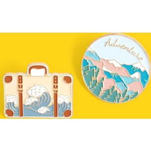 Adulove mountains and rivers pine oil painting enamel pin The waves are blossoming travel luggage pin badge students small fresh