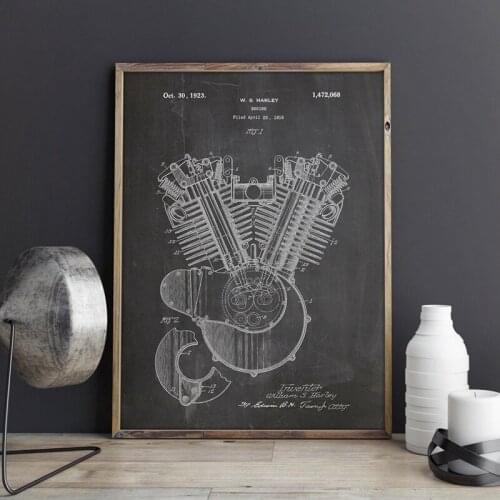 Engine Head 1919 Patent Canvas Prints Motorcycle Artwork Science Wall Art Posters Room Decor Blueprint Gift idea Wall Decoration