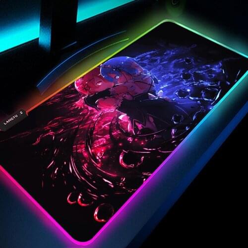 Rezero Mouse Pad Gamer Anime Setup Gaming Room Accessories Play Mat Desk Cute Mat with Backlight Rgb Game Pad Gloway Led Light
