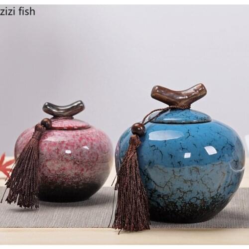 Ceramic Tea Caddy Sealed Jar Small Tea Box Moisture-proof Storage Tank Food Container Tea Organizer Decorative Jar Tea Tins