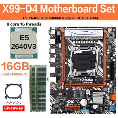 X99 D4 motherboard set with Xeon E5 2640 V3 LGA2011-3 CPU 2pcs X 8GB =16GB 2400MHz DDR4 memory SATA3 M.2