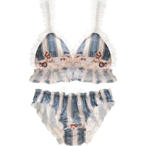 Palace Lolita Gorgeous Womens Bra & Panties Set Milk Silk Wirefree Soft Underwear Sleep Intimates Set 3 Colors