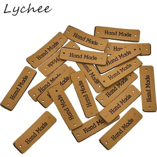 Lychee 20pcs Classic Two Holes PU Leather Handmade Label Tags For DIY Sewing Craft Garment Decor Markers Labels