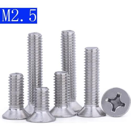 M2.5 - 0.45 304 Stainless Steel Phillips FLAT HEAD Machine Screw DIN 965 Bolts ISO 7046