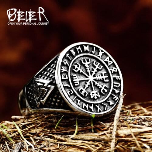 Beier Fashion Viking Rune Pattern Bear claw Celtic knot Ring Stainless Steel Mens Punk Jewelry BR8-739