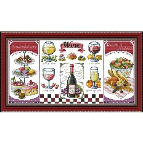 Red wine and desserts cross stitch kit aida 14ct 11ct count printed canvas stitches embroidery DIY handmade needlework