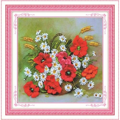 DIY ribbon embroidery kits for beginners Chinese cross stitch needlework kits 3D handcrafts embroidery 50X50CM broderie fleur