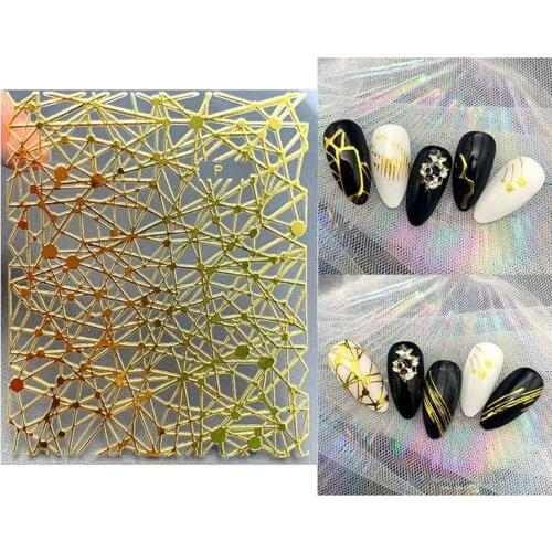 Nail Art Sticker Laser Gold Metal Stripe Wave Line Tape Self-Adhesive Transfer Foils 3D DIY Decal Manicure Tips Decoration