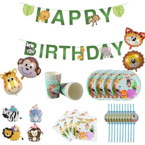 Jungle Birthday Party Disposable Tableware Jungle Animal Disposable Plates Cups Napkins Safari Decor Baby Shower Supplies