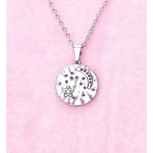 Autumn new 1 pc fashionable star shiny Hao stone inlaid round pendant stainless steel necklace men women jewelry