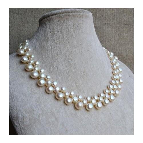Unique Pearls jewellery Store 3rows 6-8mm White Color Genuine Freshwater Pearl Necklace Wedding Birthday Girl Gift Jewelry