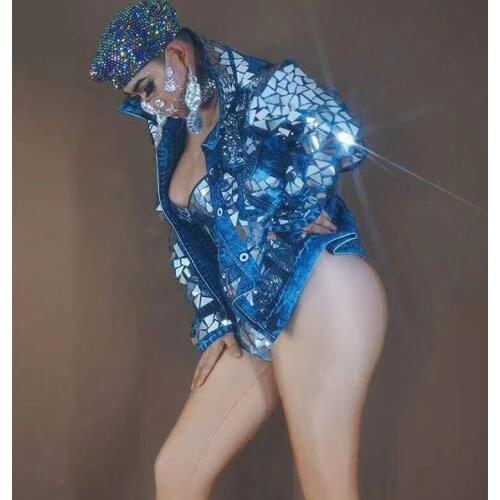 Flash Sequins Bikini Coat Sexy Women Satge Show Clothing Rave Outfits Gogo Singer DS DJ Performance Costumes Pole Clothes XS1502