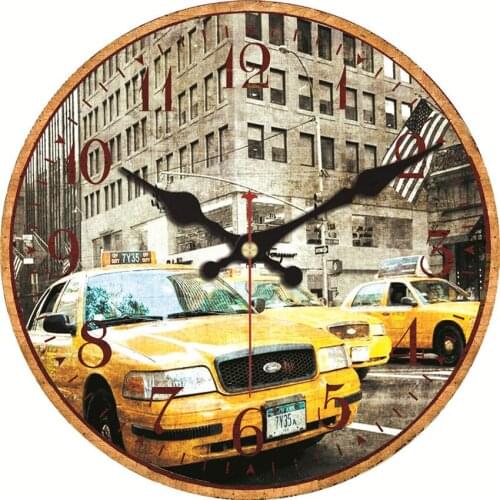 Shabby Chic,Yellow Taxi Wall Clock,Large Watch,Clock For Home